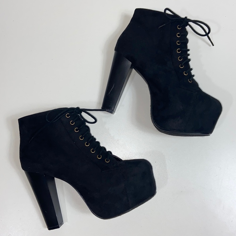 Black Suede Platform Bootie Size 8.5